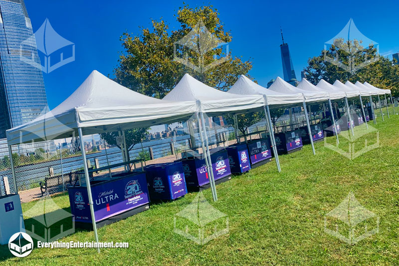 10x10 Festival Tents setup in row with Manhattan skyline in background.