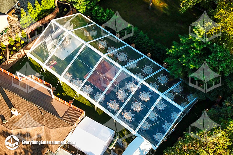 50x105 foot clear top wedding tent aerial view