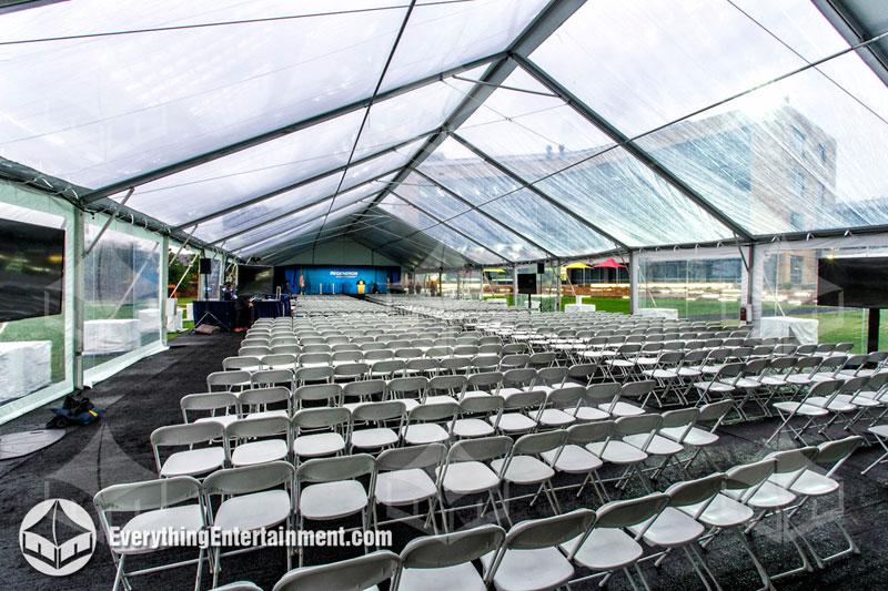 1000 chairs in 50x190 clear top frame tent for cooperate event