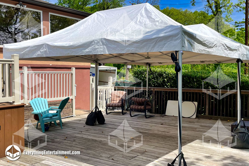 two 10x15 festival tents setup in backyard