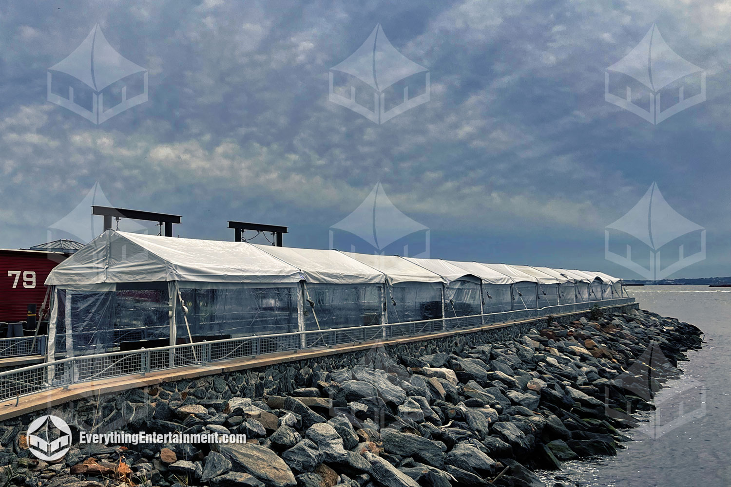 10x180 Foot Frame Tent setup on long pier