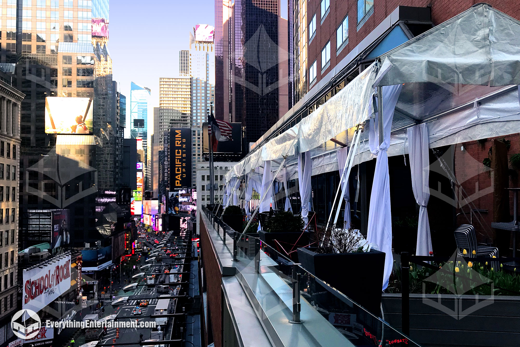 long tent installed on terrace in Manhattan