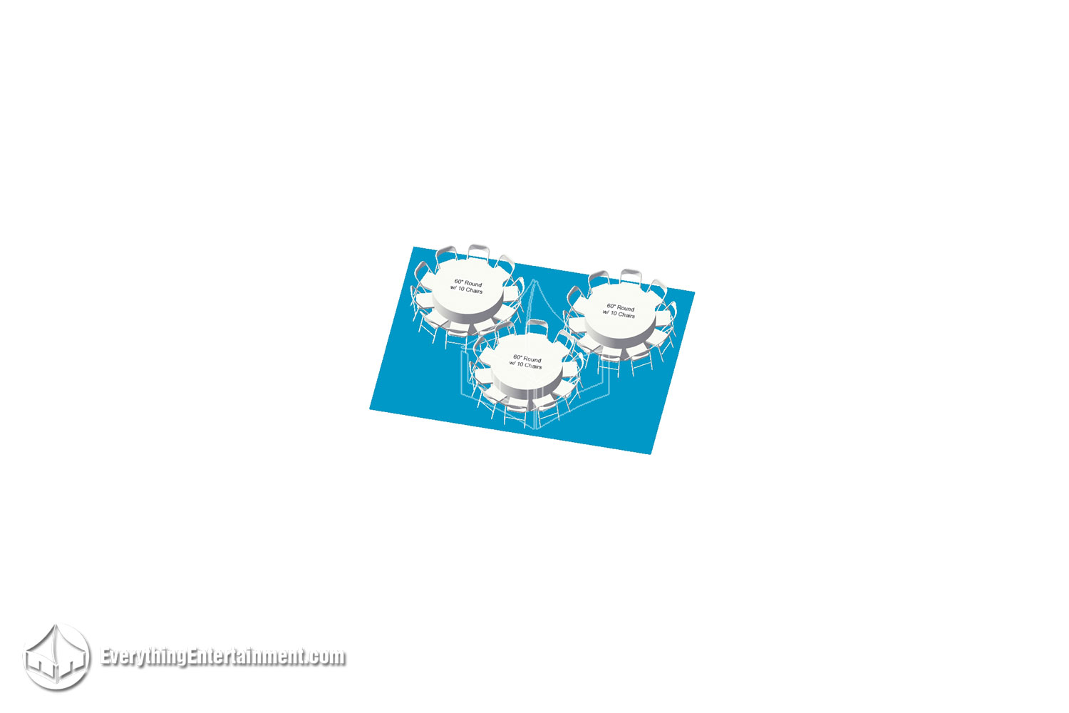 Layout of 15x20 with seating for 30 guests at round tables