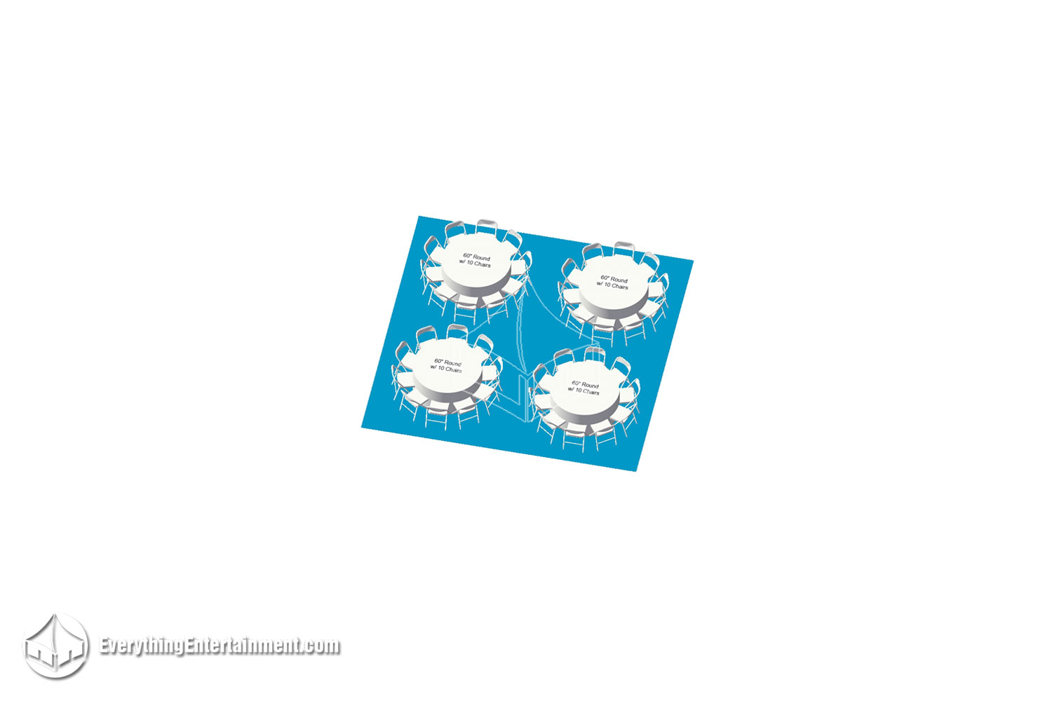 Layout of 20x20 with seating for 40 guests at round tables