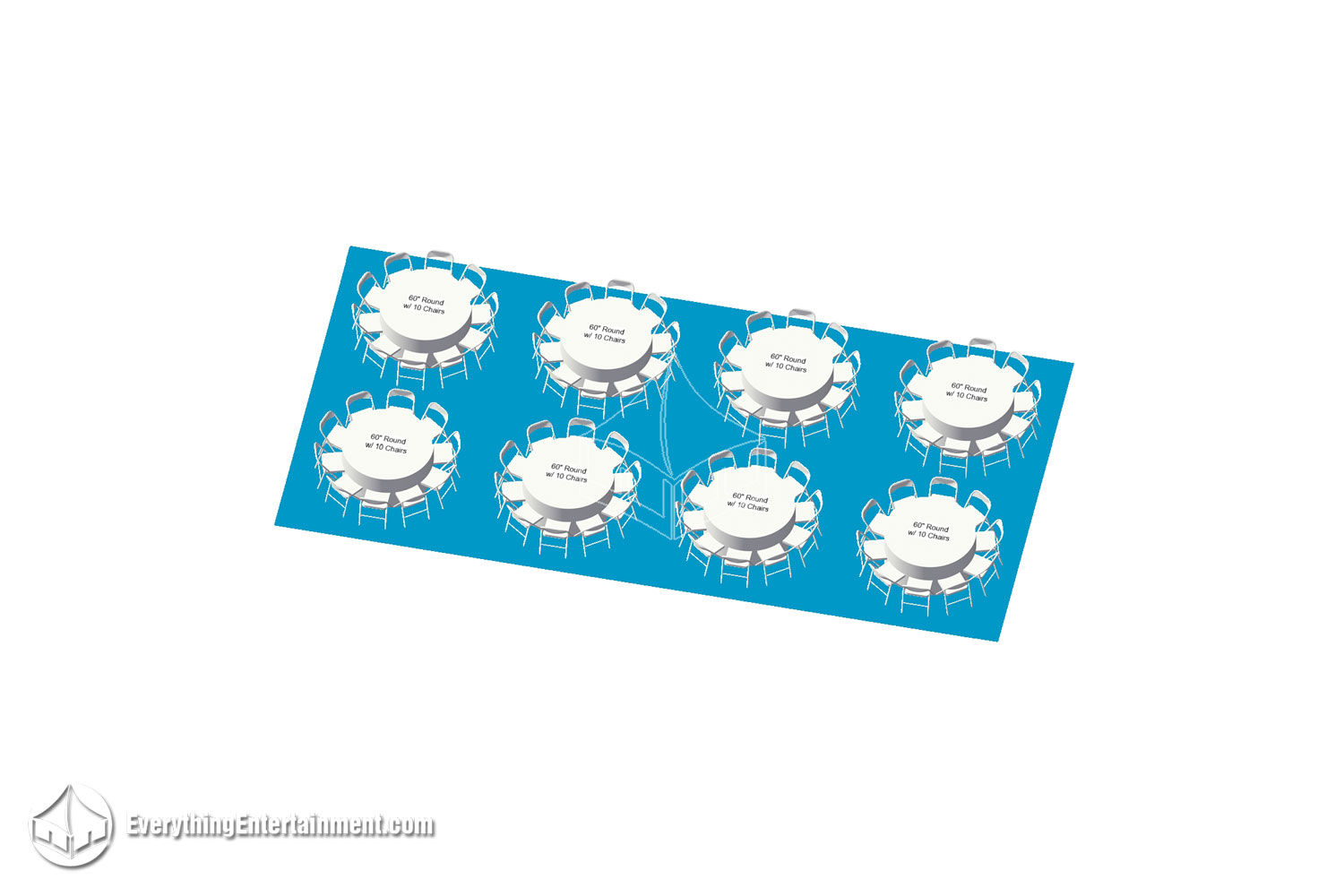 Layout of 20x40 with seating for 80 guests at round tables