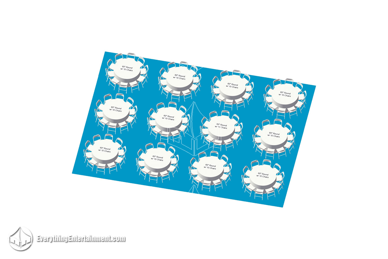 Layout of 30x40 with seating for 120 guests at round tables