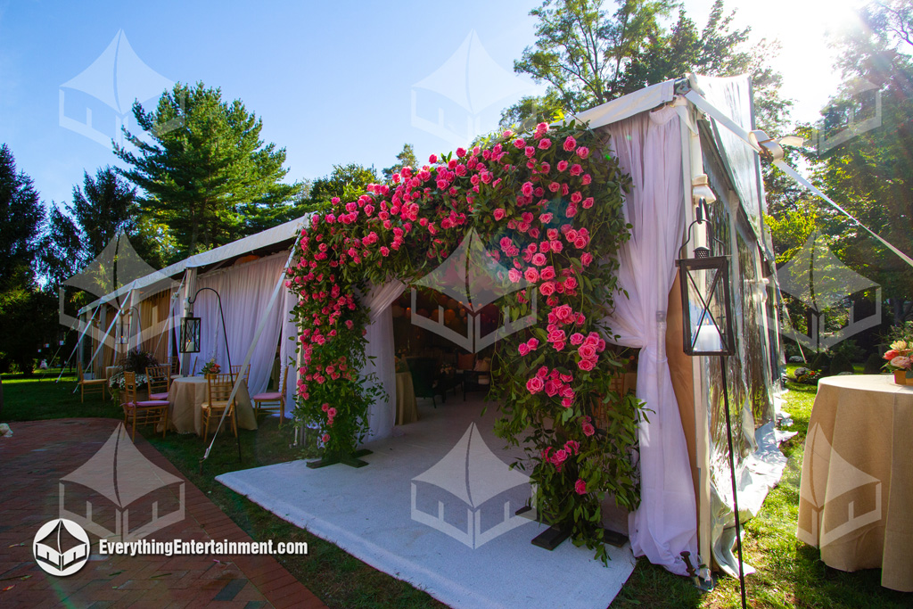 50x75 wedding tent with floral 50x75 foot backyard wedding tent with floral display at entranceway