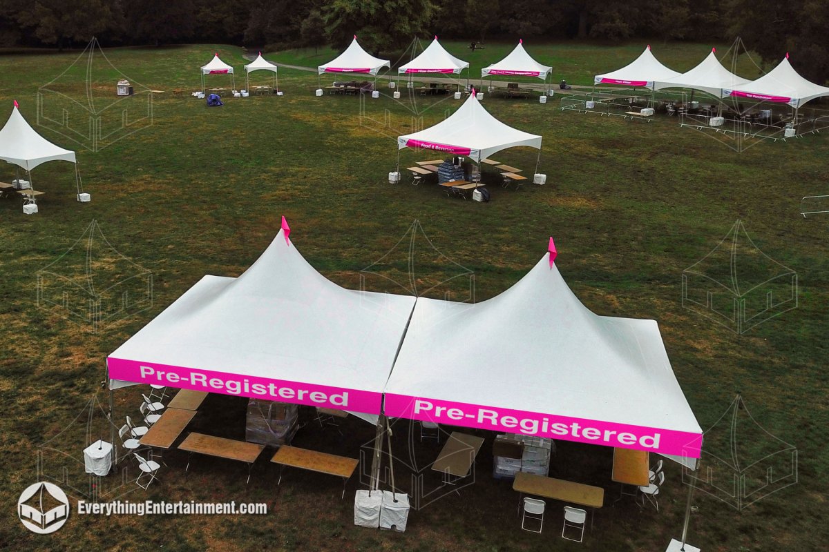 High-peak registration tents setup by Everything Entertainment for a charity awareness walk on the lawn at Prospect Park, Brooklyn.
