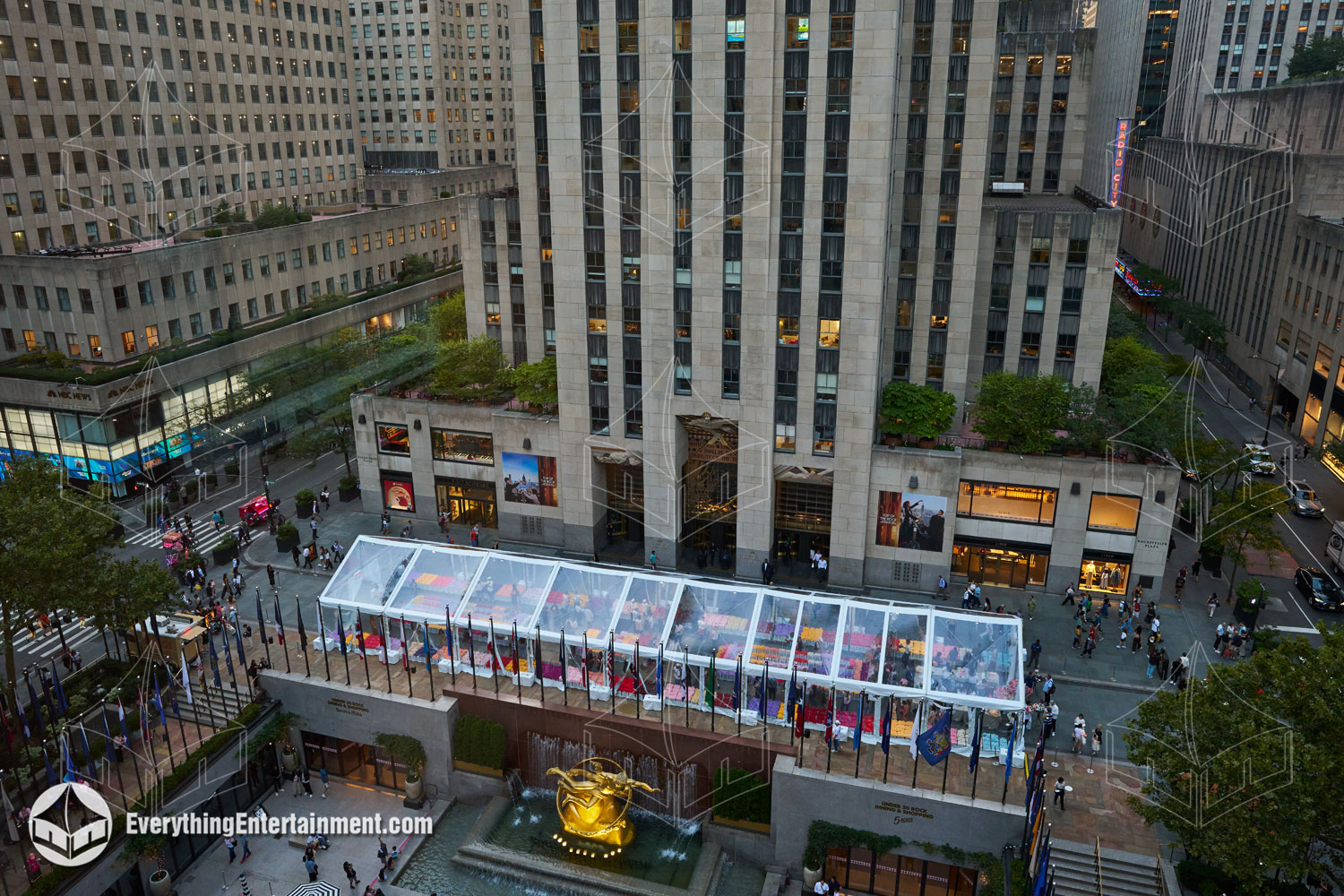 A large 30x130 foot tent in Rockefeller Center, Manhattan, for an experiential marketing event