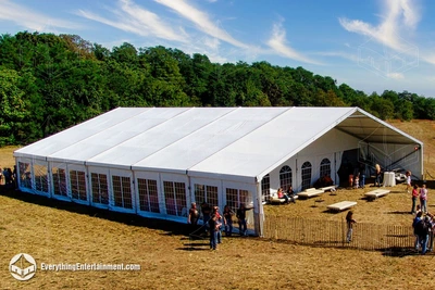 A clearspan structure in Nassau County, NY field for a festival