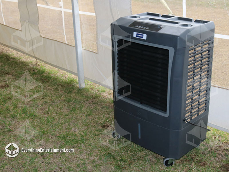 small evaporative cooler inside tent.