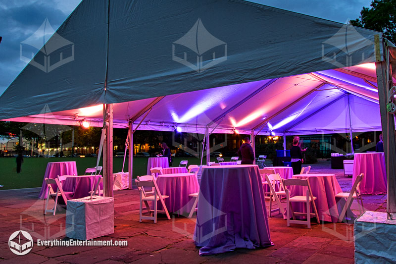 40x50 Frame Tent lit in pink and lavender