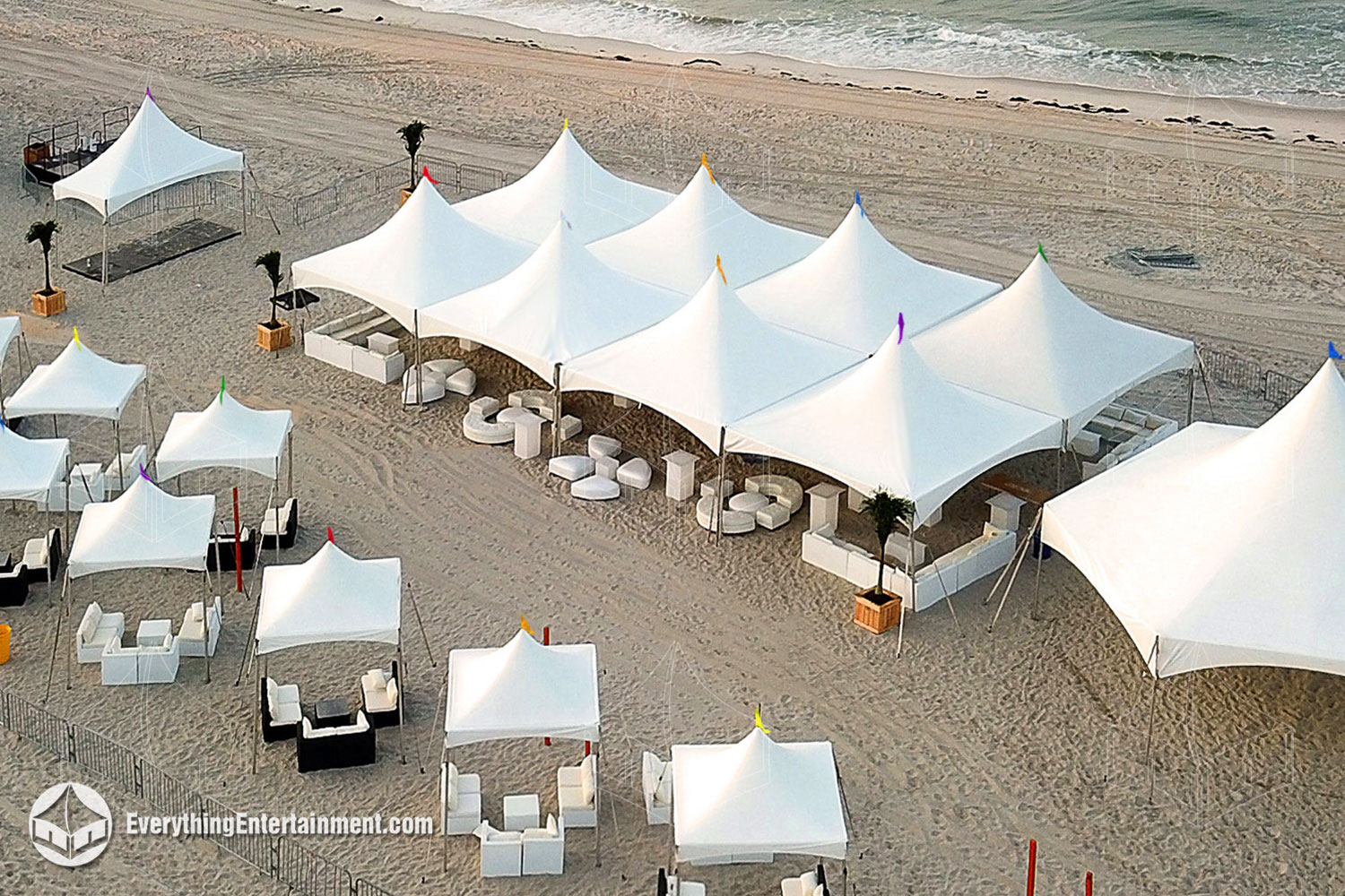 Multiple high peak tents set up in Long Beach, New York