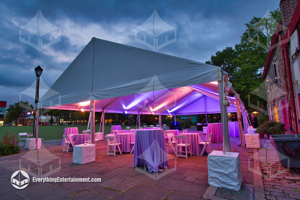 Large frame tent with colorful LED lighting