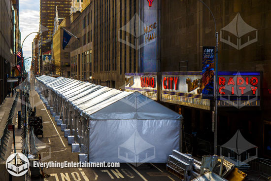 500-foot long tent for movie premiere at Radio City Music Hall in NYC.