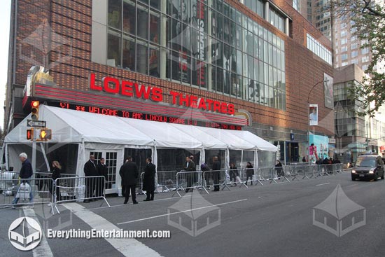 Frame Tent for Movie Premiere setup on the sidewalk at NYC Loews AMC Theater
