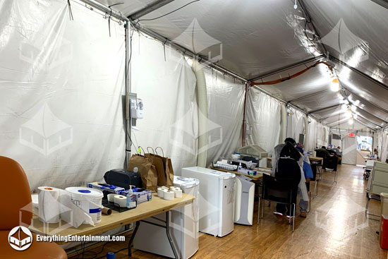 10x90-foot tent with floor, doors, HVAC, and lighting for COVID-19 Testing and Triage.