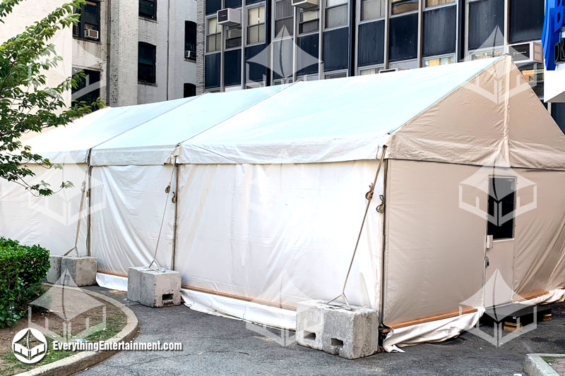 20x40 tent with walls, doors, raised leveled floor, and HVAC for COVID-19 Vaccination Boosters.