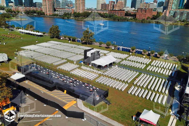 3500 chairs and tenting setup for an outdoor concert in New Jersey.